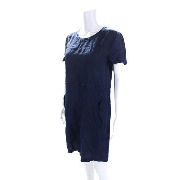 Calypso Saint Barth Womens Short Sleeve Crew Neck Sheath Dress Blue Linen XS - Picture 2 of 6